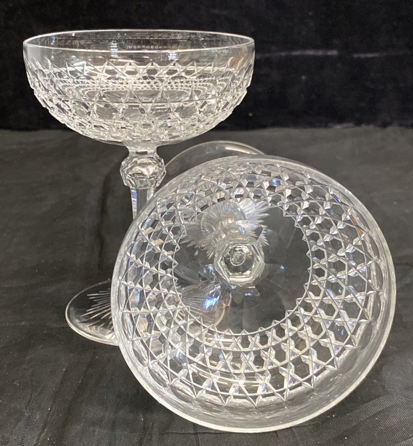 1875 Dorflinger Diamond Hob Saucer Champagne Brilliant Cut Glasses 4.75" BH313C