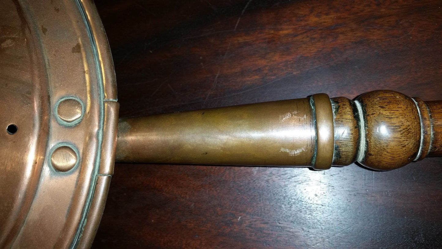 Hand-Made Copper Bed Warmer 45" long Pan 11" diameter 1800's