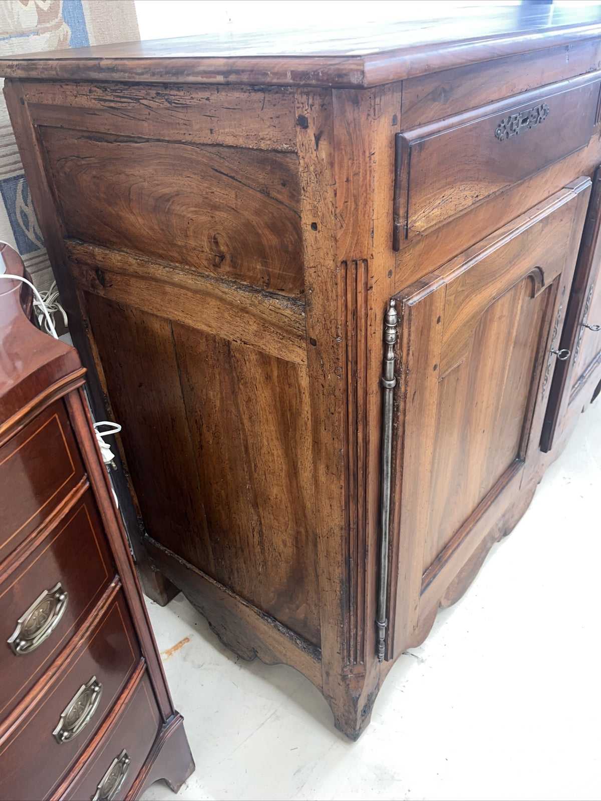 Antique French Louis XV Philippe Figured Walnut Chest Commode Sideboard Server