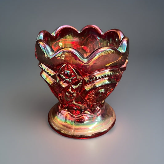 Vintage Imperial Glass Sunset Ruby Carnival Glass Egg Cup/Toothpick Cup 2 5/8"