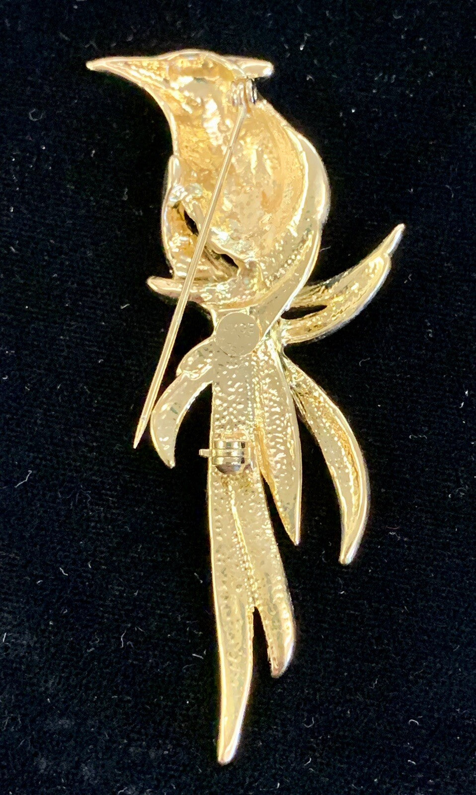 Lind  Signed 14KEP Exotic Bird Parrot Pin Brooch Multicolor Rhinestones 3 1/4" H