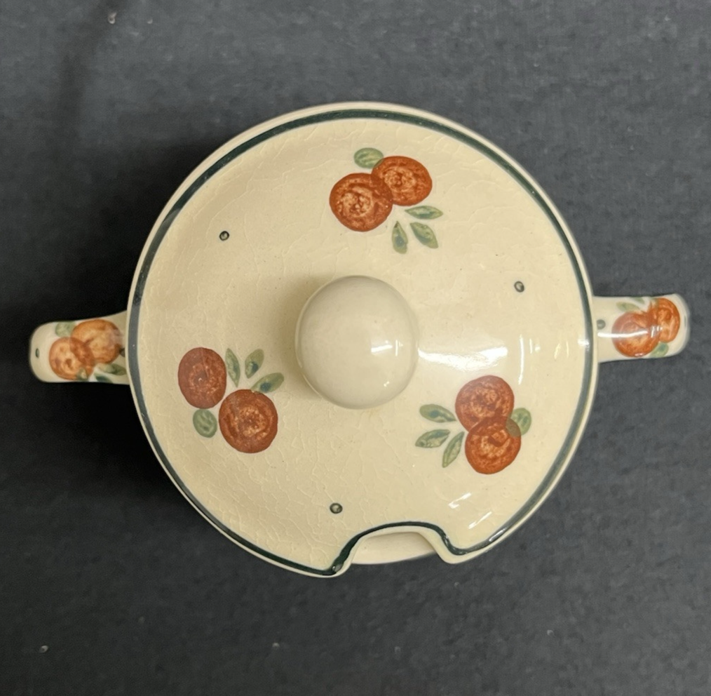 Boleslawiec Polish Pottery Sugar Bowl and Creamer Set w/ Tray, Wild Cherry