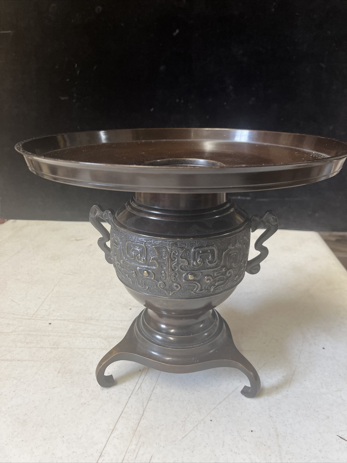 Japanese Bronze Lidded Ikebana Usubata Thin Flower Vase Incense Burner