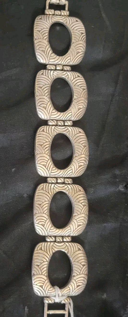 Brighton Vintage Link Silver Bracelet 7.25" signed Fold over clasp