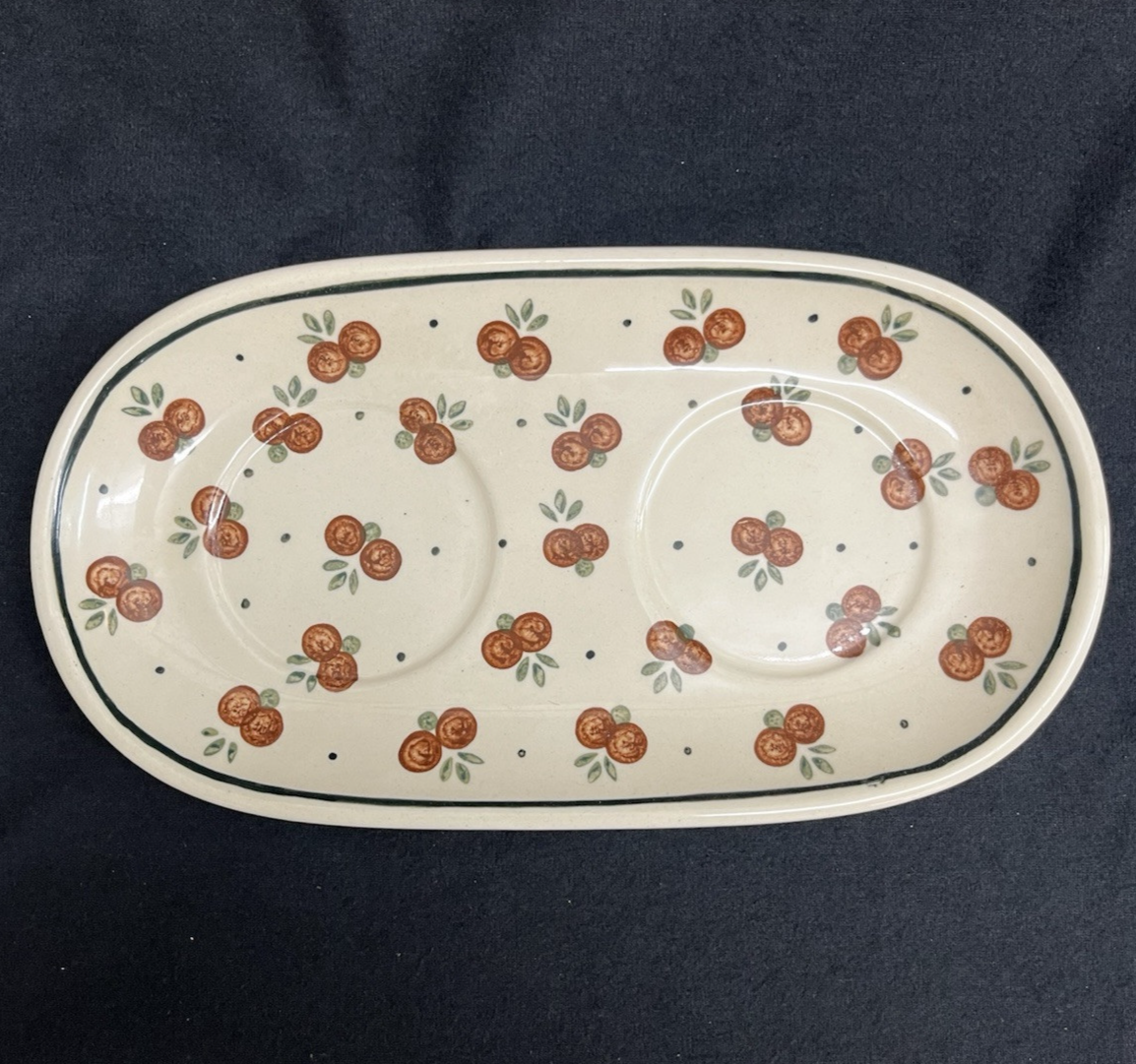 Boleslawiec Polish Pottery Sugar Bowl and Creamer Set w/ Tray, Wild Cherry