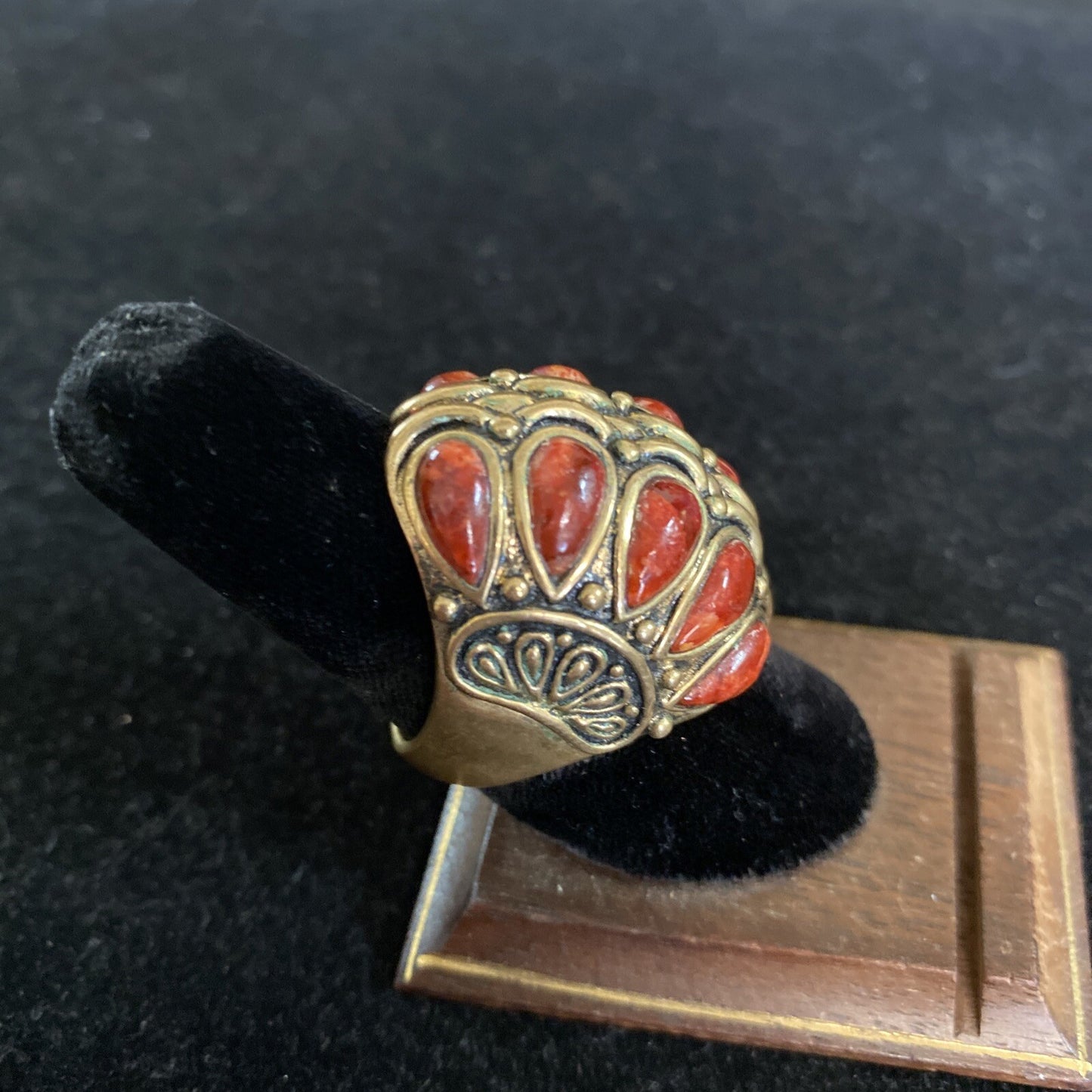Barse Thailand Bronze Coral Statement Ring Sz. 7.75 With 10 Stones