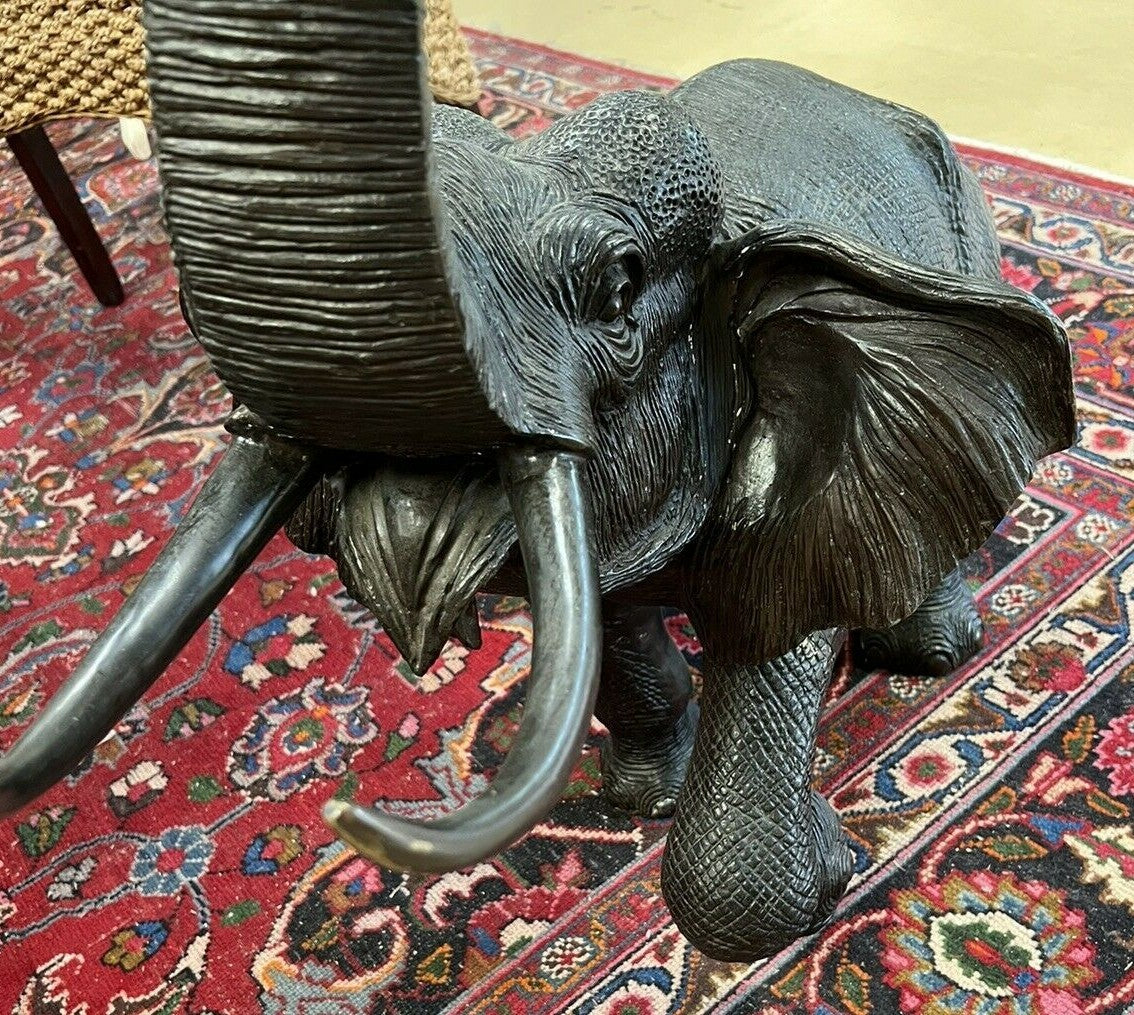 Large 44" Long Bronze Elephant Statue Wildlife Sculpture Walking w/ Tusk Up