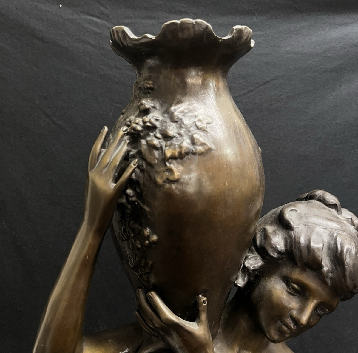 PB1 Auguste Moreau Large Bronze "Woman with Vessel" Statue w/ Marble Base 36"