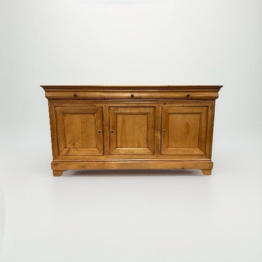 French Louis Philippe Blonde Three Door Sideboard Buffet Server Enfilade 78"W