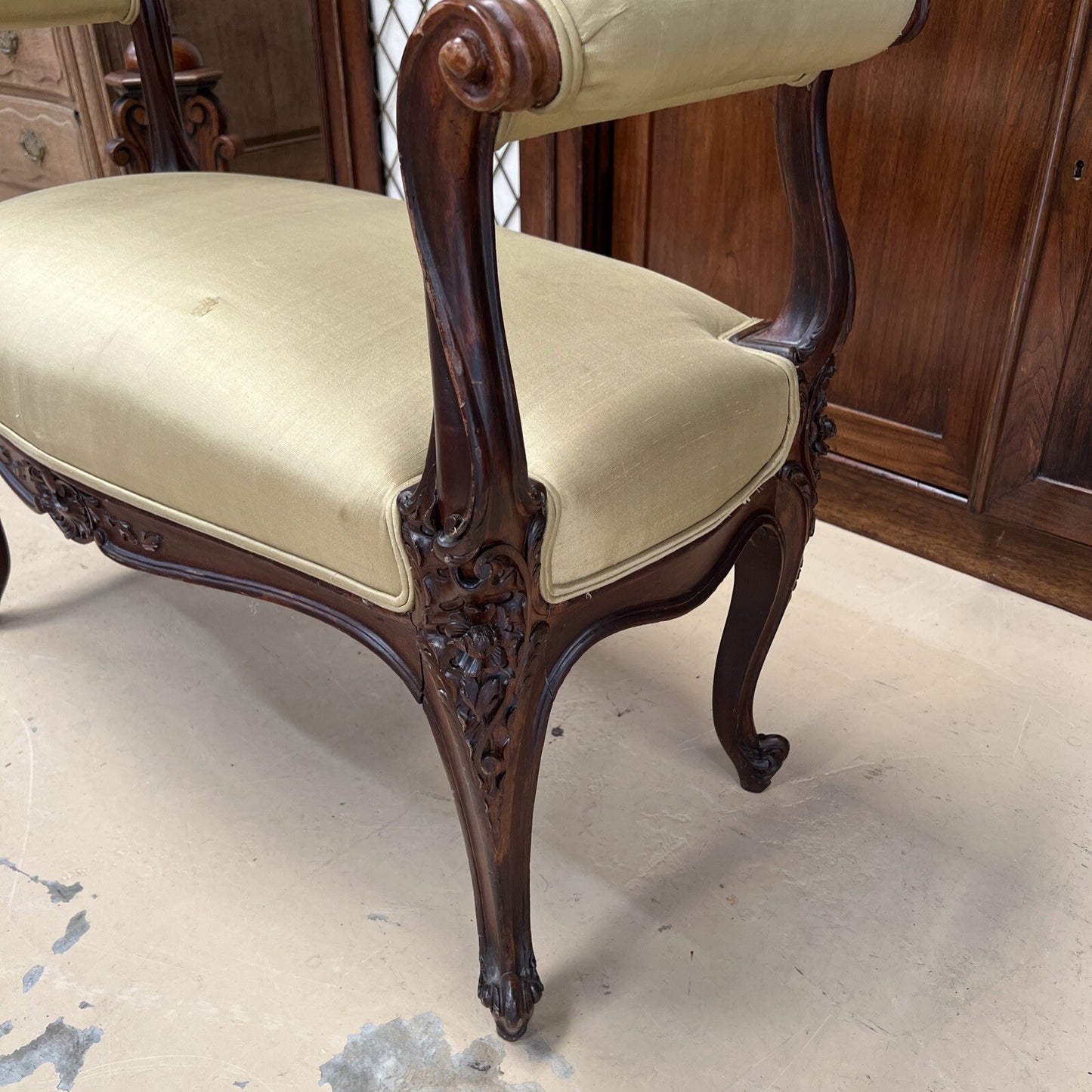 Antique French  Louis XVI Carved Wood Window Bench