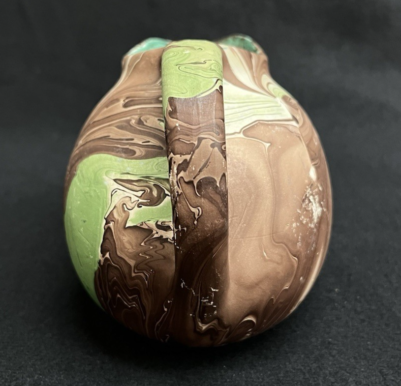 Vintage Nemadji Dessert Pottery Brown and Green Swirl Creamer Glazed Interior