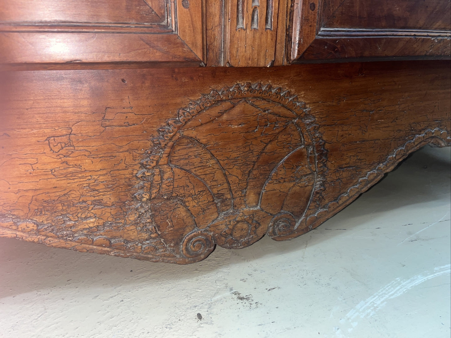 Antique French Provincial Louis XV Carved Cherry Sideboard Chest Cabinet Server