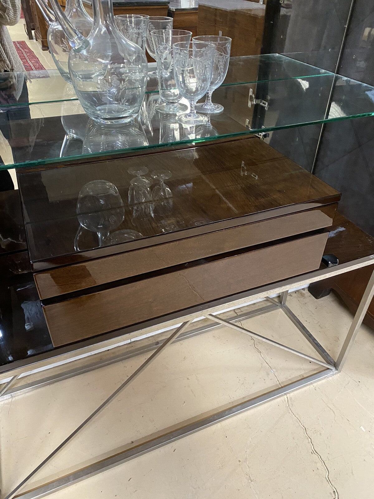 5th AVENUE BY MALERBA ITALIAN LACQUERED MAHOGANY LIQUOR DISPLAY CABINET BAR