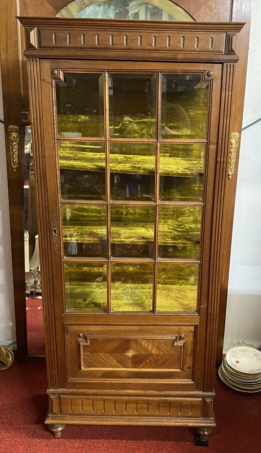 Antique French Napoleon III Walnut Vitrine Display Cabinet