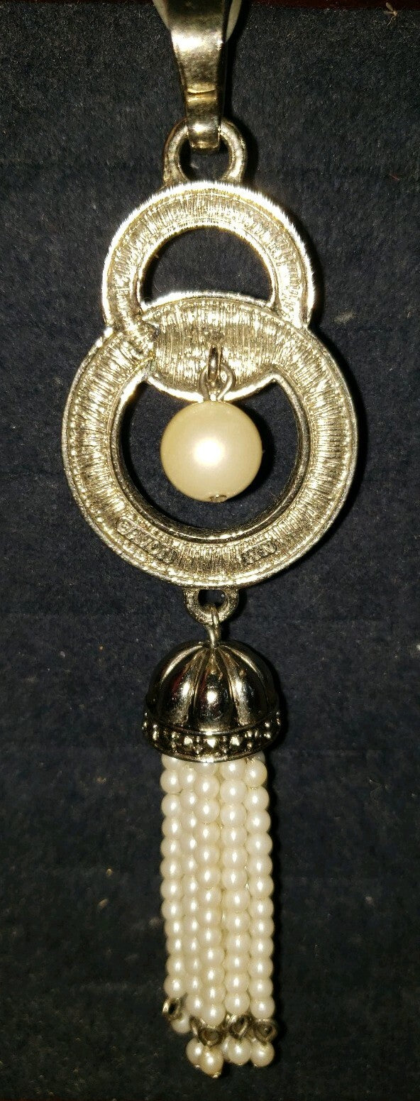 Vintage Avon Faux White Pearl Rhinestone Silver Tone Pendant