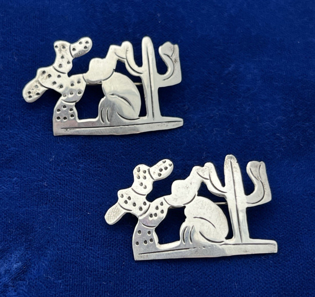 Vintage Handmade Sterling Silver (.925) Taxco Man is Hat & Cactus Brooch 2.8g