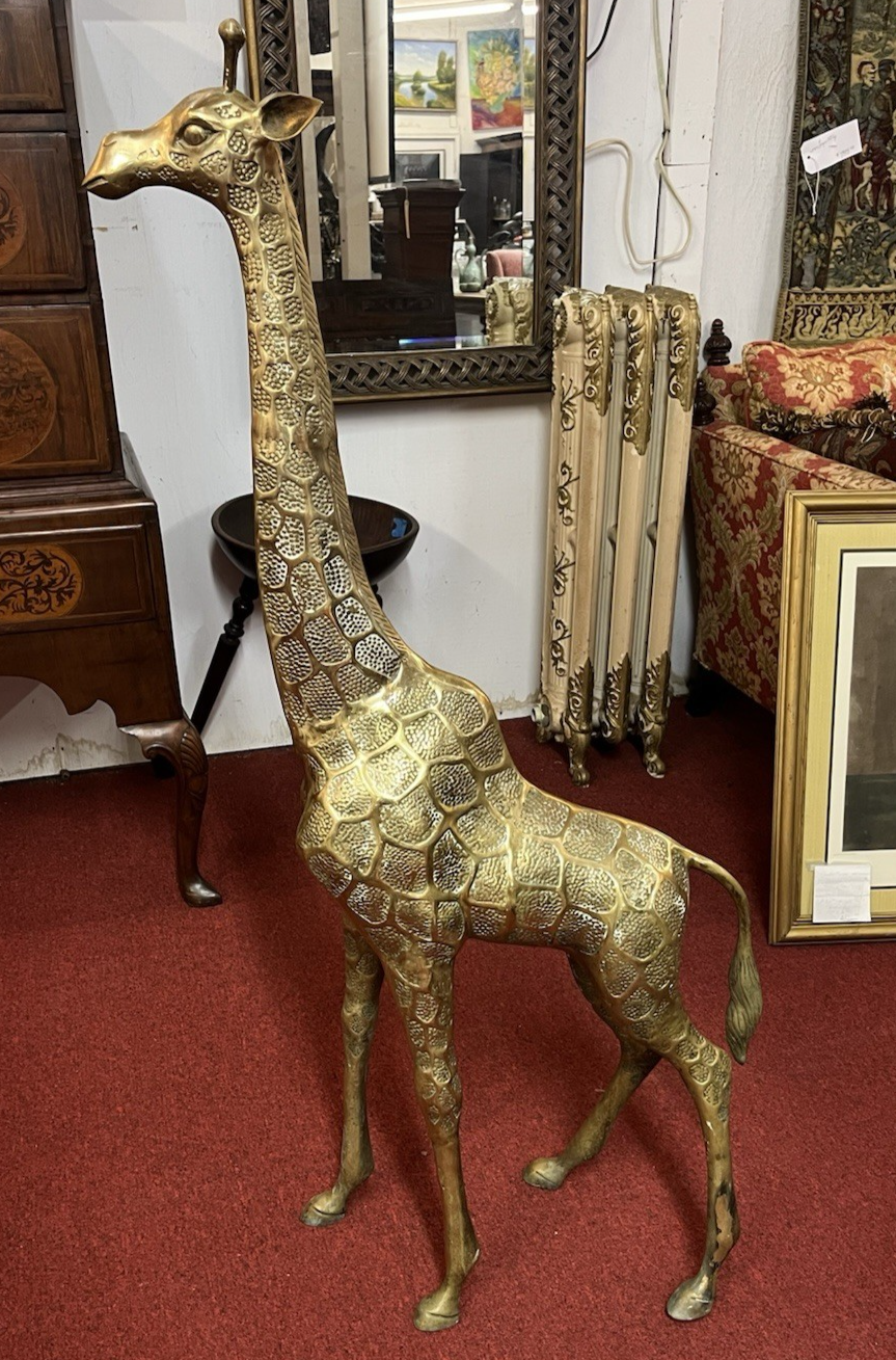 Mid Century Textured Polished Brass Giraffe Sculpture/Statue 49.5"