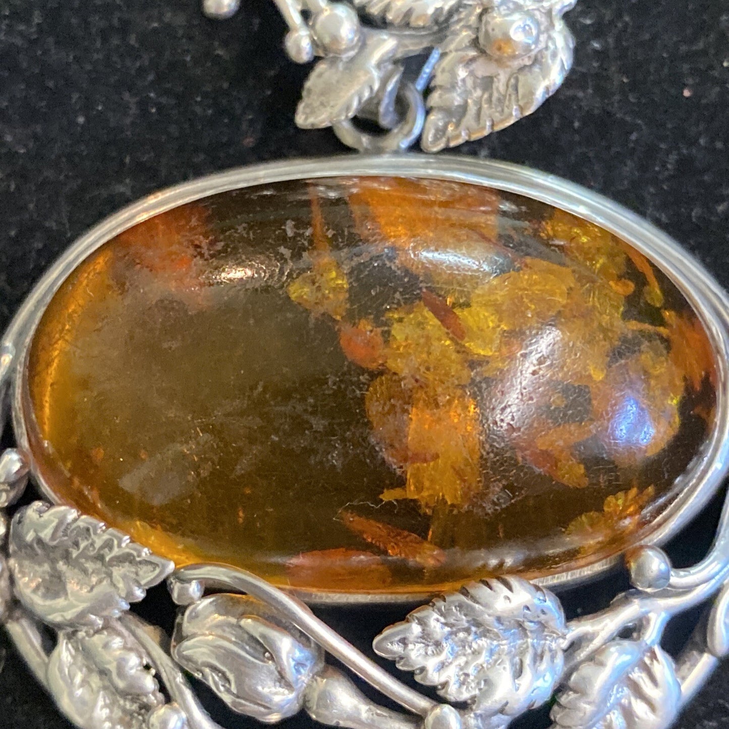 Sterling Silver & Amber 2 3/4" Pendant 51.3g