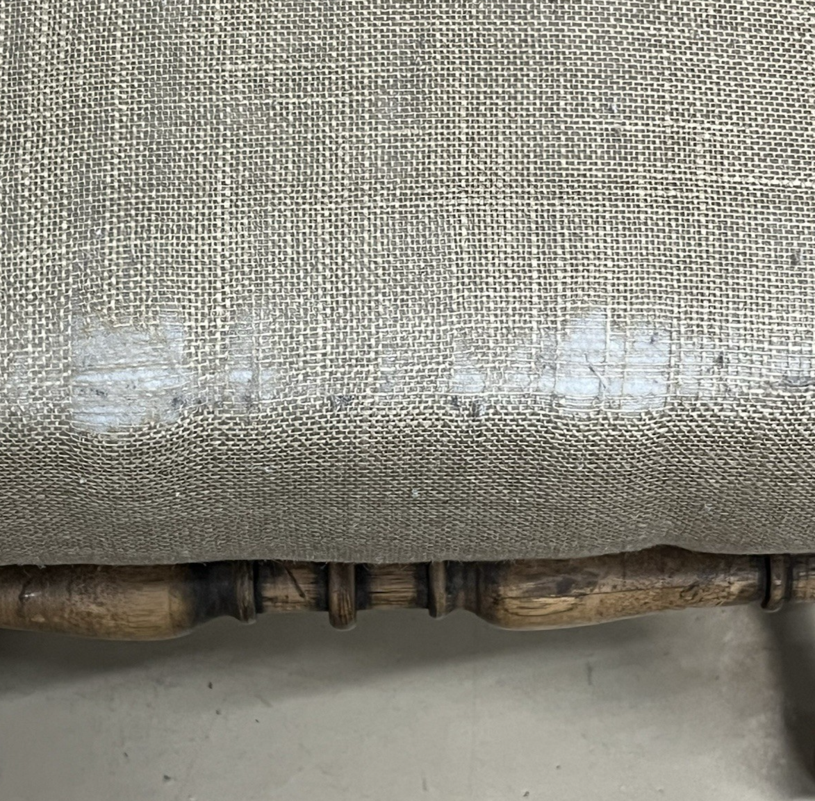 PAIR OF RESTORATION HARDWARE '1890 ENGLISH BAROQUE' BURLAP HIGHBACK CHAIRS