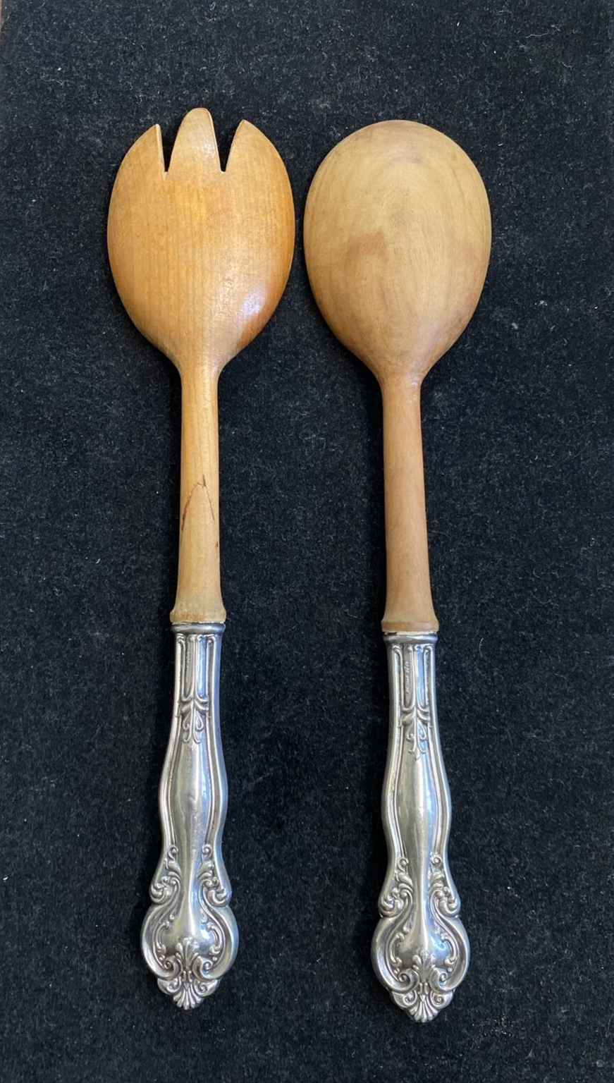 Frank M. Whiting Sterling "Lily" 10 1/4" Wooden Salad Serving Set