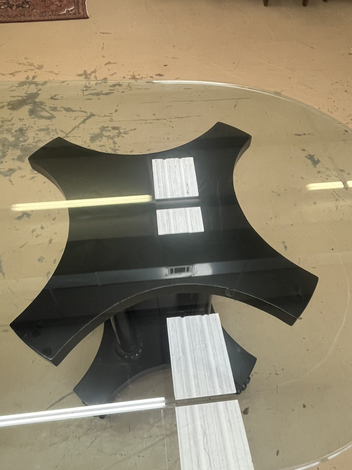 120" Glass Top Baker Furniture Co Black Lacquered Double Pedestal Table Paw FS3