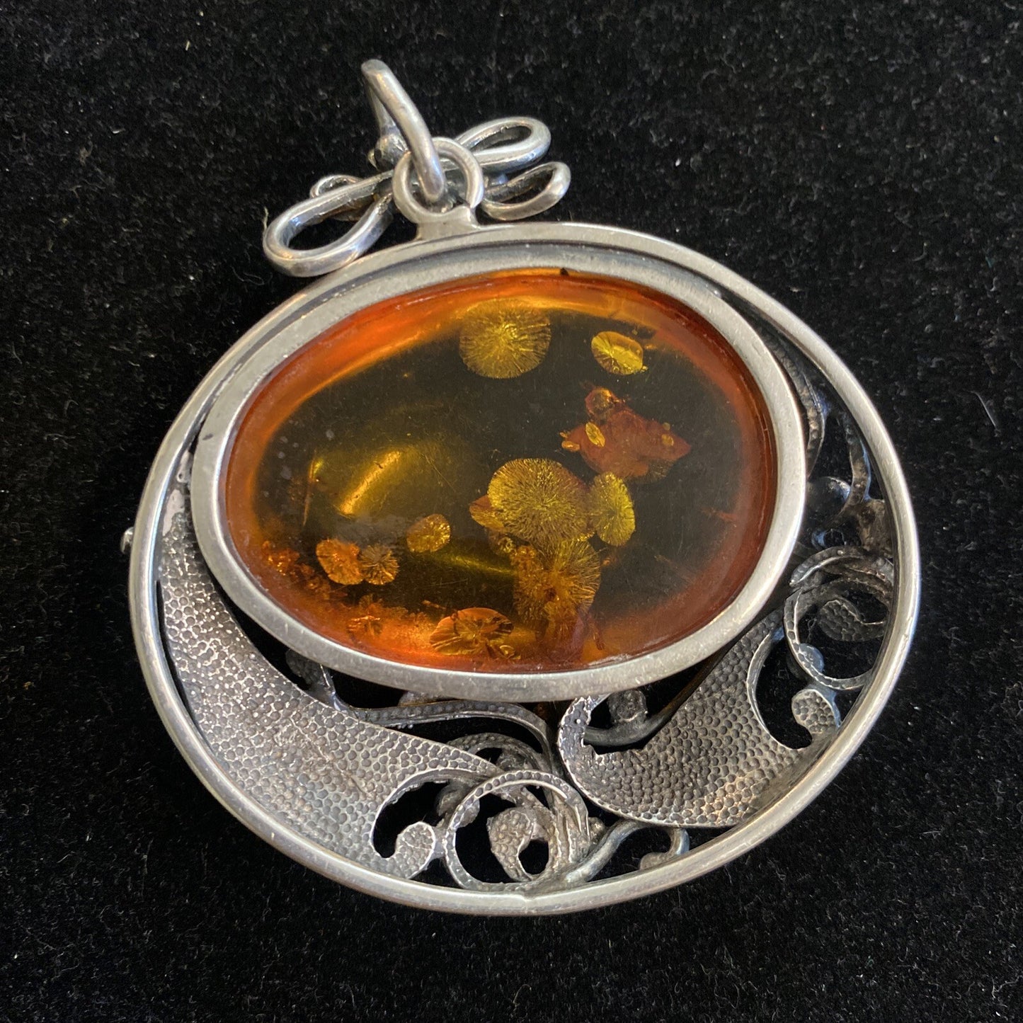 Sterling Silver & Amber 3" Pendant 53g