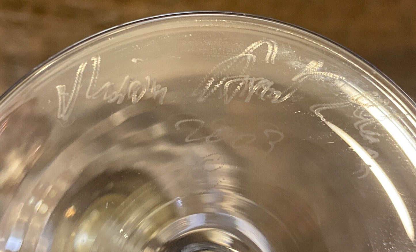 Vtg  Handmade Venetian Wine Glass 9.5" Gold Leaf Ball top of Stem Signed BH323