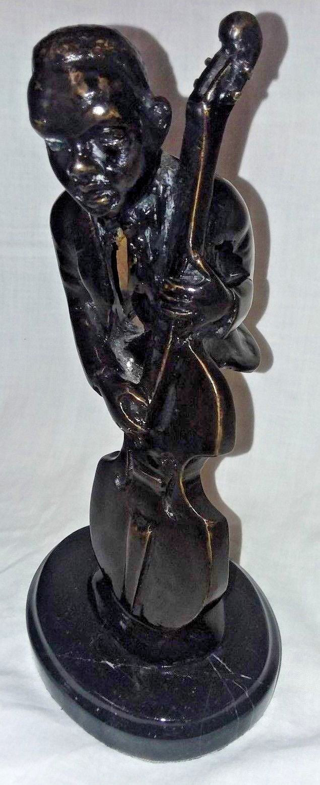 Pair African American Jazz Player Musician Bronze on Marble Base