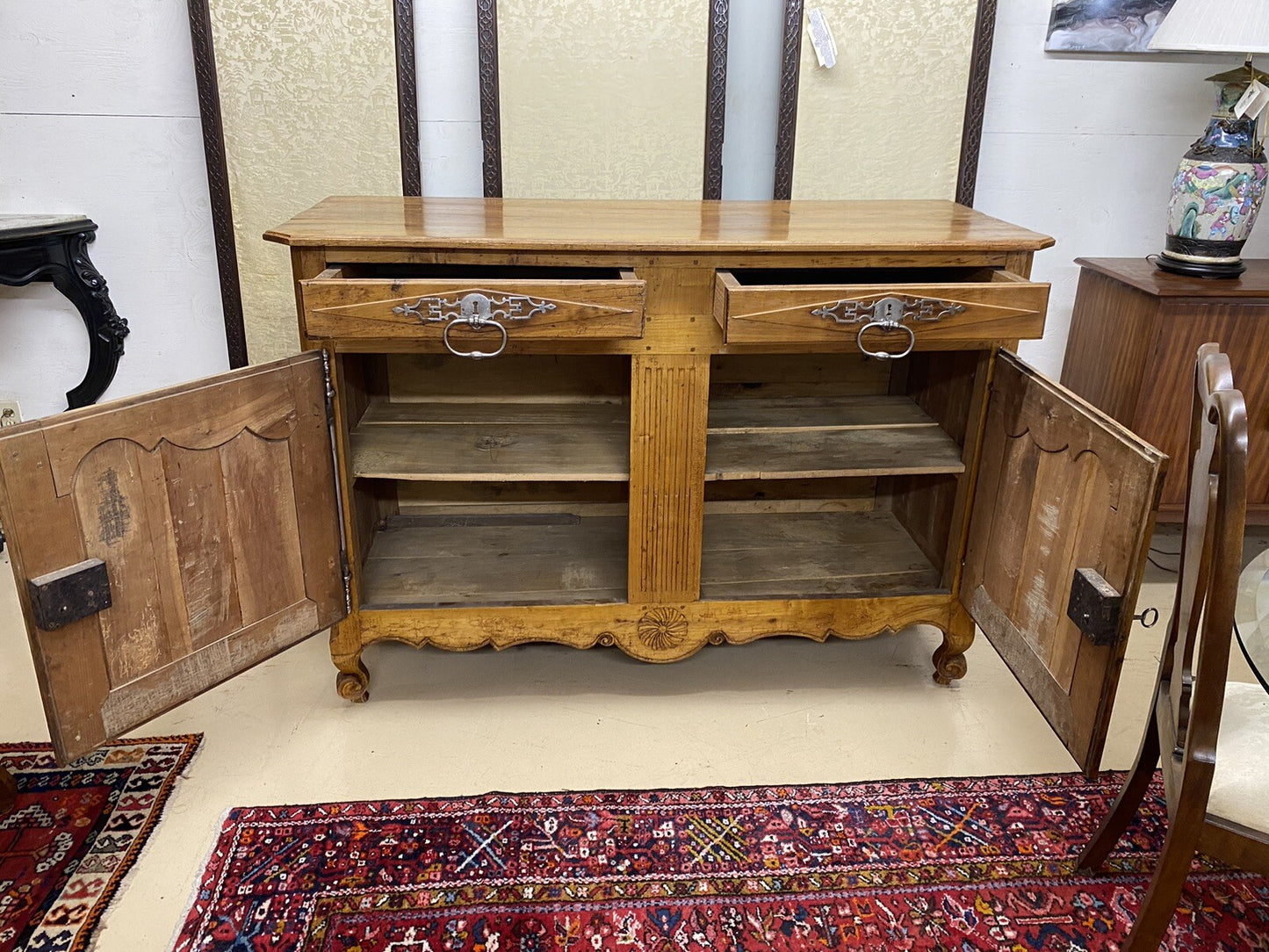 Antique 19th Century French Louis XV Cherry Buffet Chest Sideboard