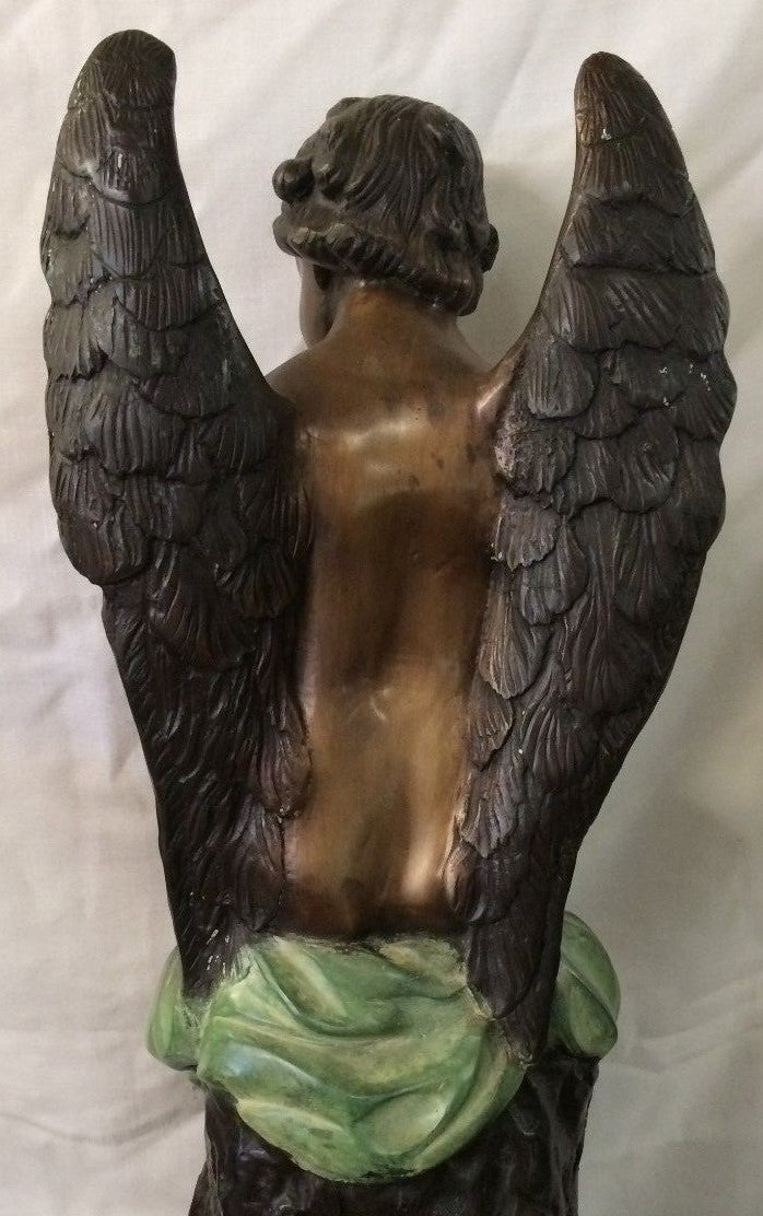 Bronze Cherub w Wings Angel Holding a Conch Shell Tabletop  Fountain H 27"
