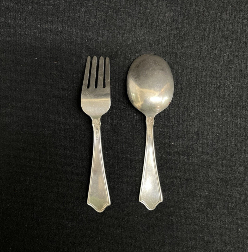 Roger Williams by Baker Manchester Baby Spoon & Fork Set, Engraved 30.56g