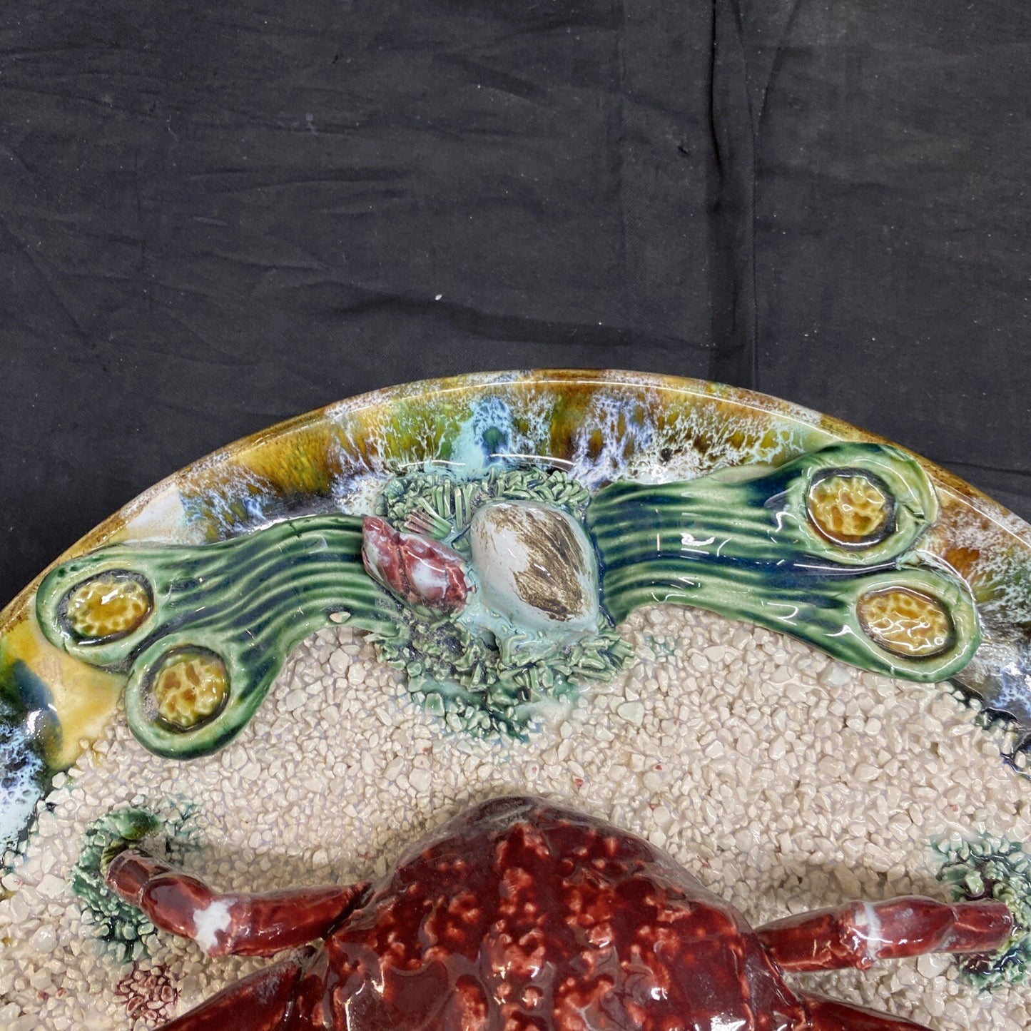 12" Antique Portugal Palissy Majolica Realistic Spider Crab Plate F. Mendes KM9