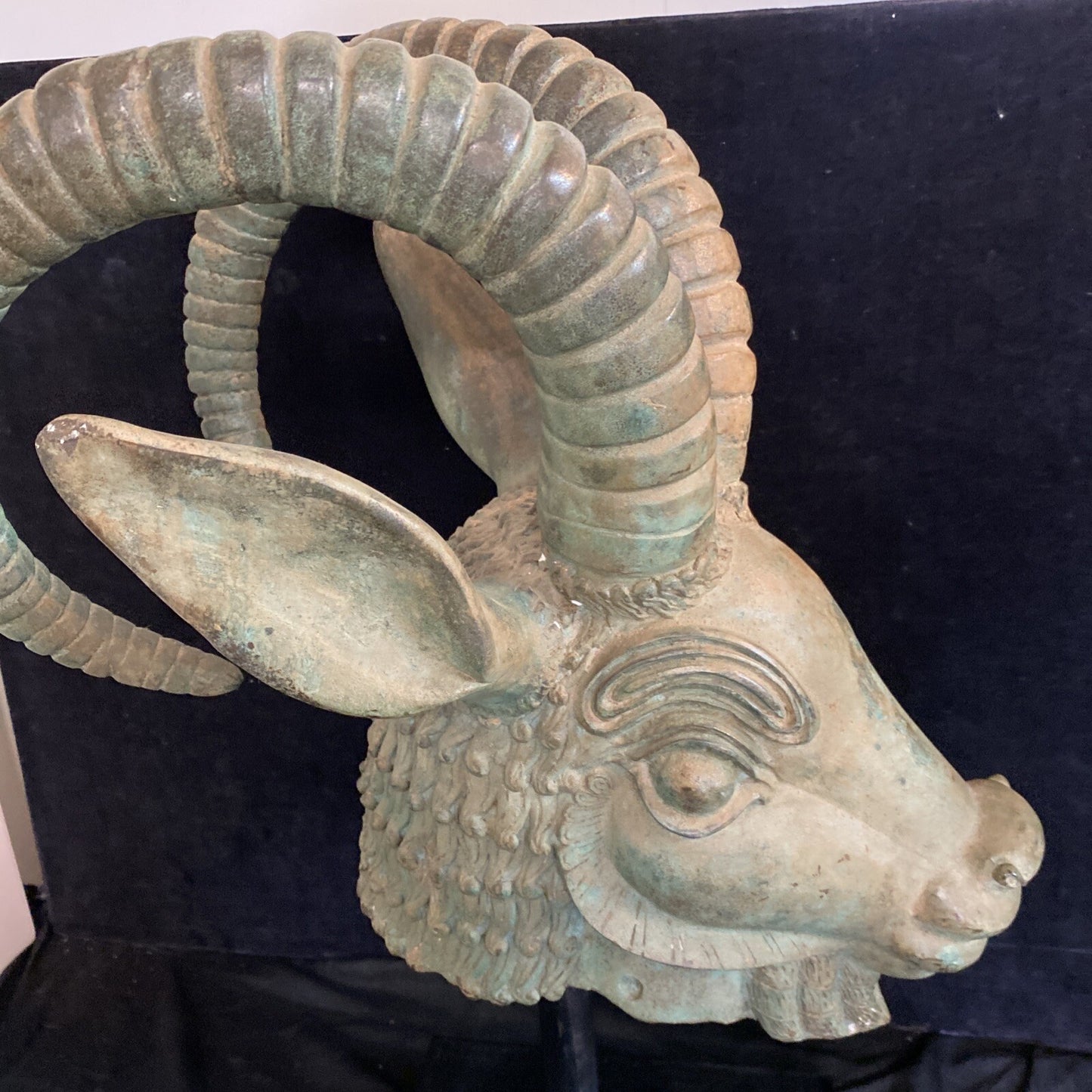 Persian Style Mounted Cast Bronze Ram's Head Sculpture