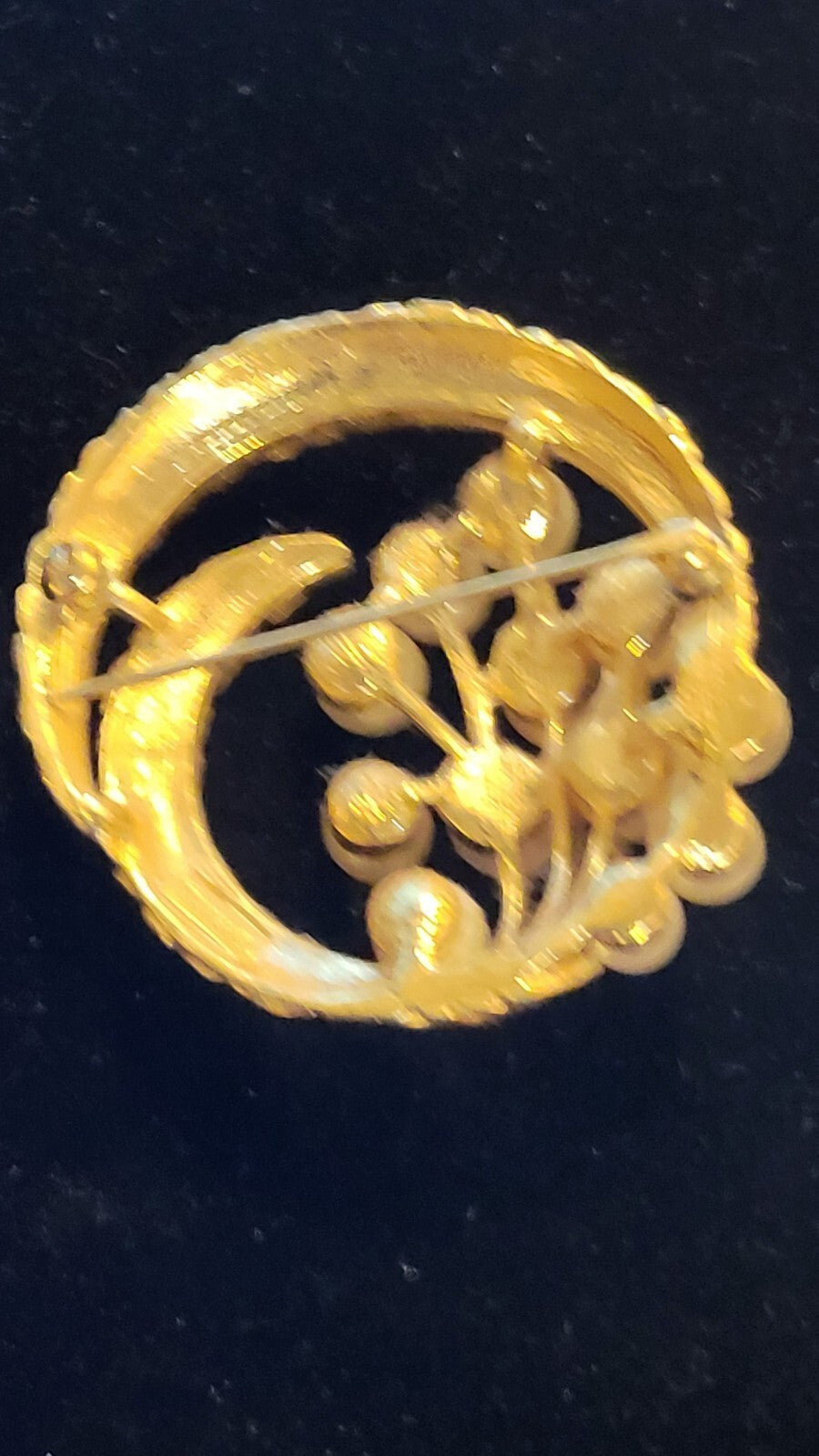 vintage signed  Crown Trifari Brooch. Gold Tone Metal, Faux Pearls 1 3/4" 1950"s