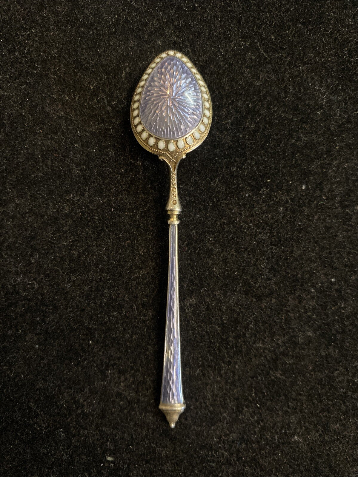 5x NORWEGIAN STERLING GUILLOCHE ENAMEL COFFEE SPOONS by MARIUS HAMMER 41g