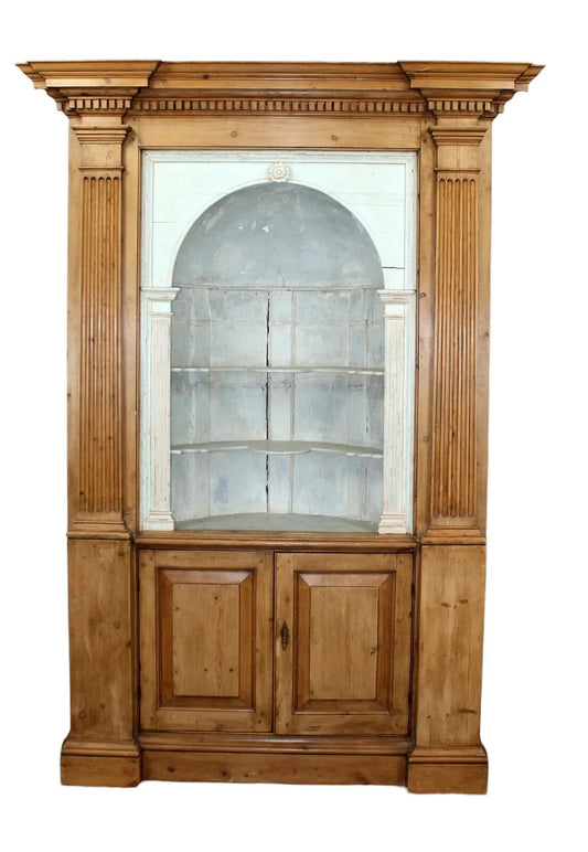 Antique American Federal Oak Corner Cabinet w/ Painted Interior 19C Farmhouse