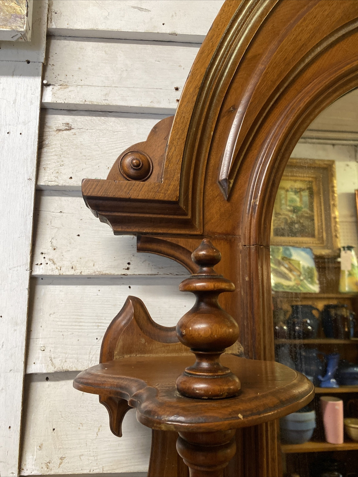 101" Tall Antique American Victorian Walnut Hall Tree Etagere w Mirror & Marble