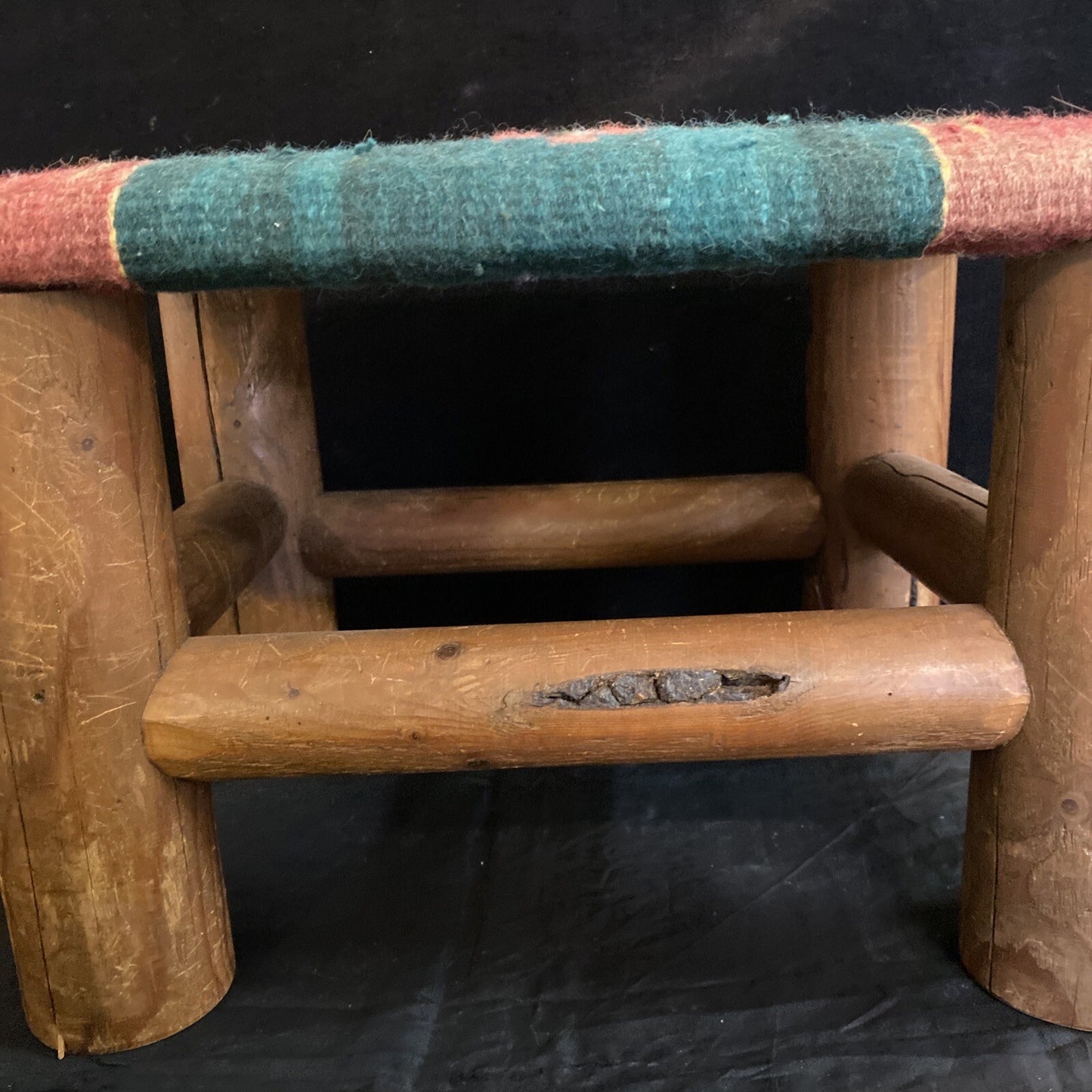 Rustic 11" Log Stool Handtied Navajo Cover Handmade Southwest Decor