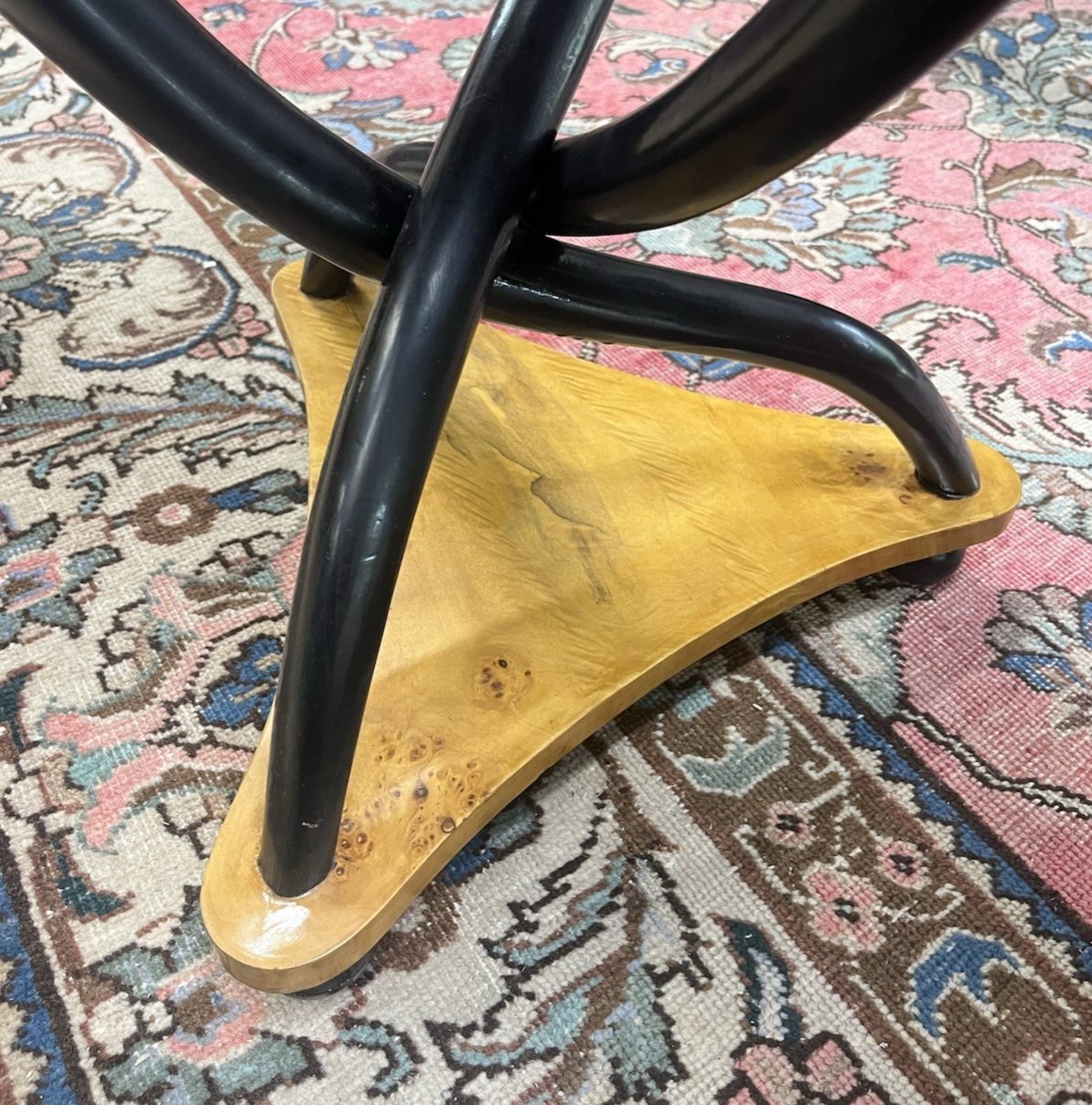 PAIR OF MODERN ART DECO BURL BIRDS EYE MAPLE SIDE END SOFA TABLES