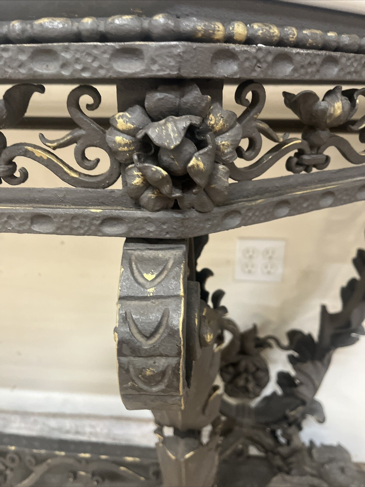 ANTIQUE ITALIAN VENETIAN WROUGHT IRON CONSOLE SIDEBOARD W/ WHITE QUARTZ TOP 105”