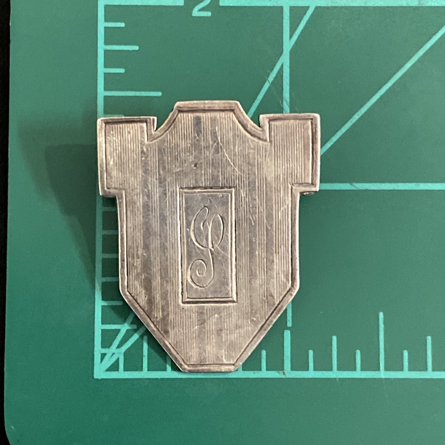 Art Deco 1920's Sterling Silver Shield Pin Monogrammed Pat Pending