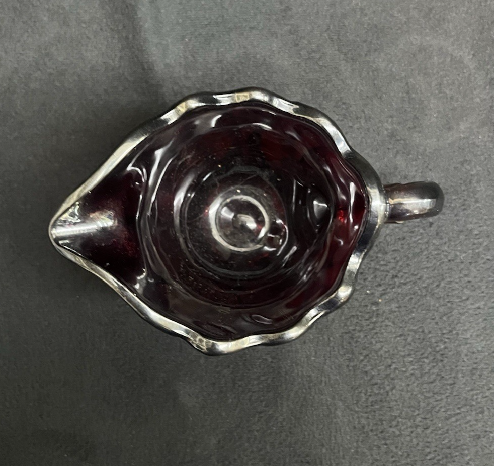 Vintage Imperial Glass Iridescent Everglade Sunset Ruby Red Creamer & Sugar