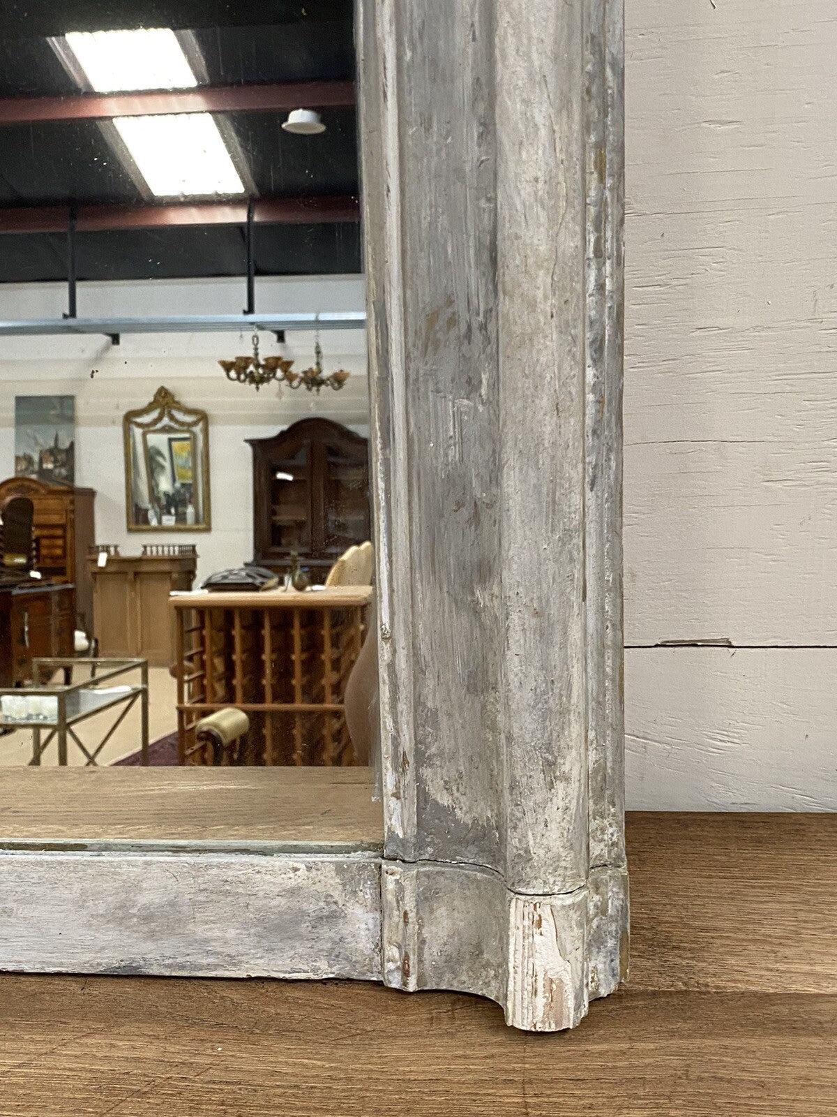 Painted Antique French Louis XV Rococo Style Floor Entryway Mirror 58" x 35"