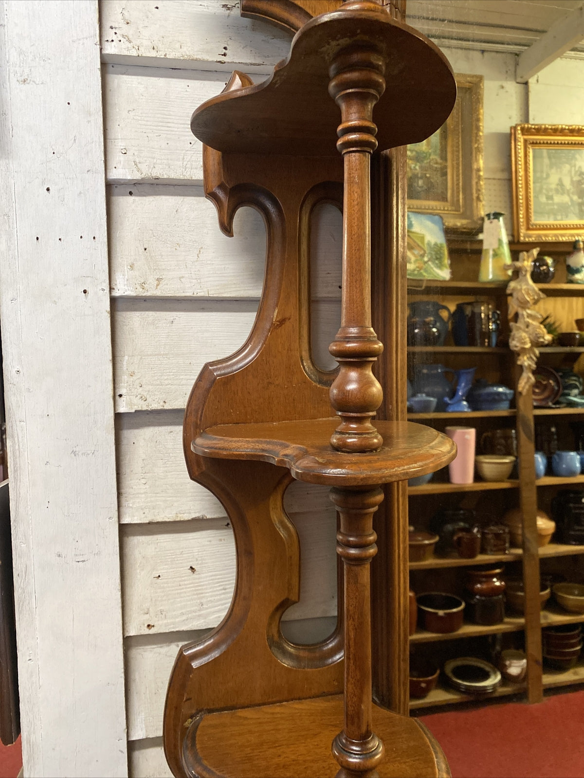 101" Tall Antique American Victorian Walnut Hall Tree Etagere w Mirror & Marble