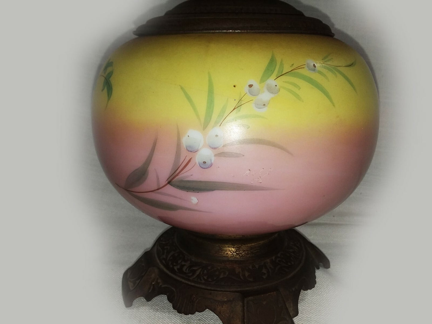 Gone with the Wind Style Antique Oil Lamp Handpainted Pink Orange Yellow Floral