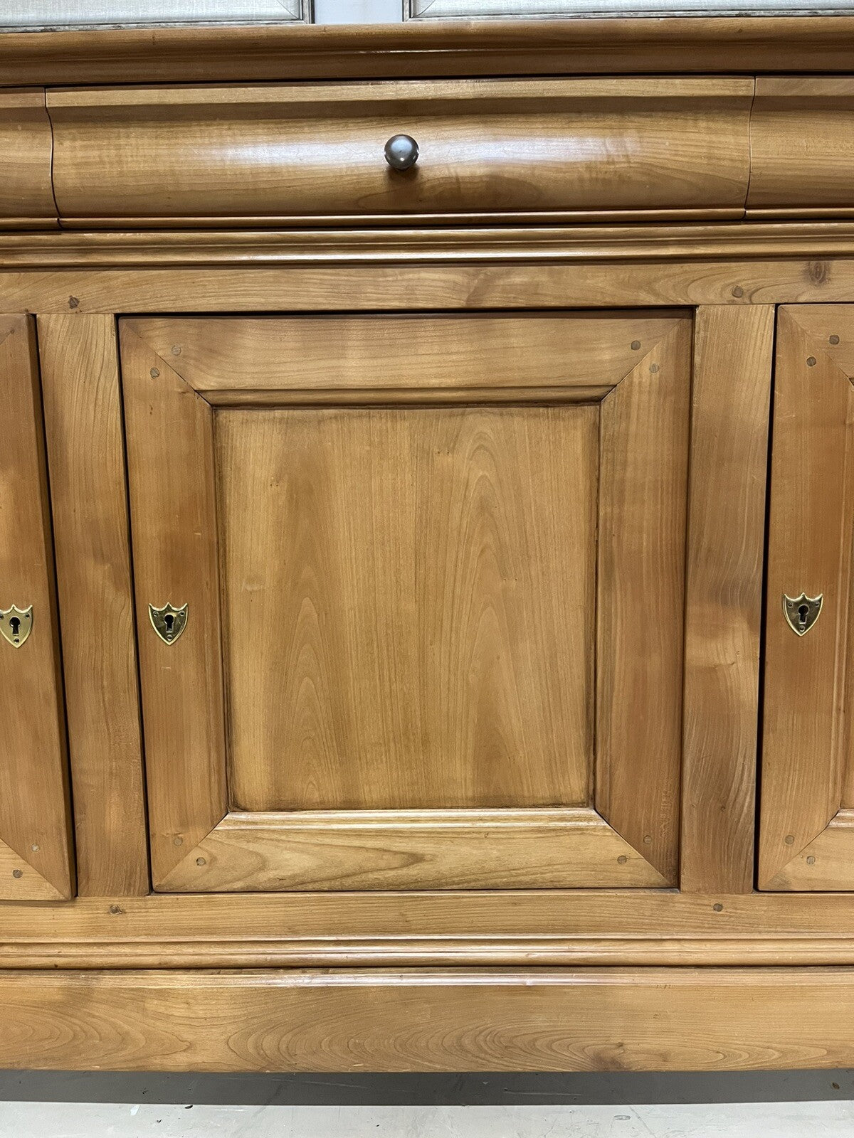 French Louis Philippe Blonde Three Door Sideboard Buffet Server Enfilade 78"W