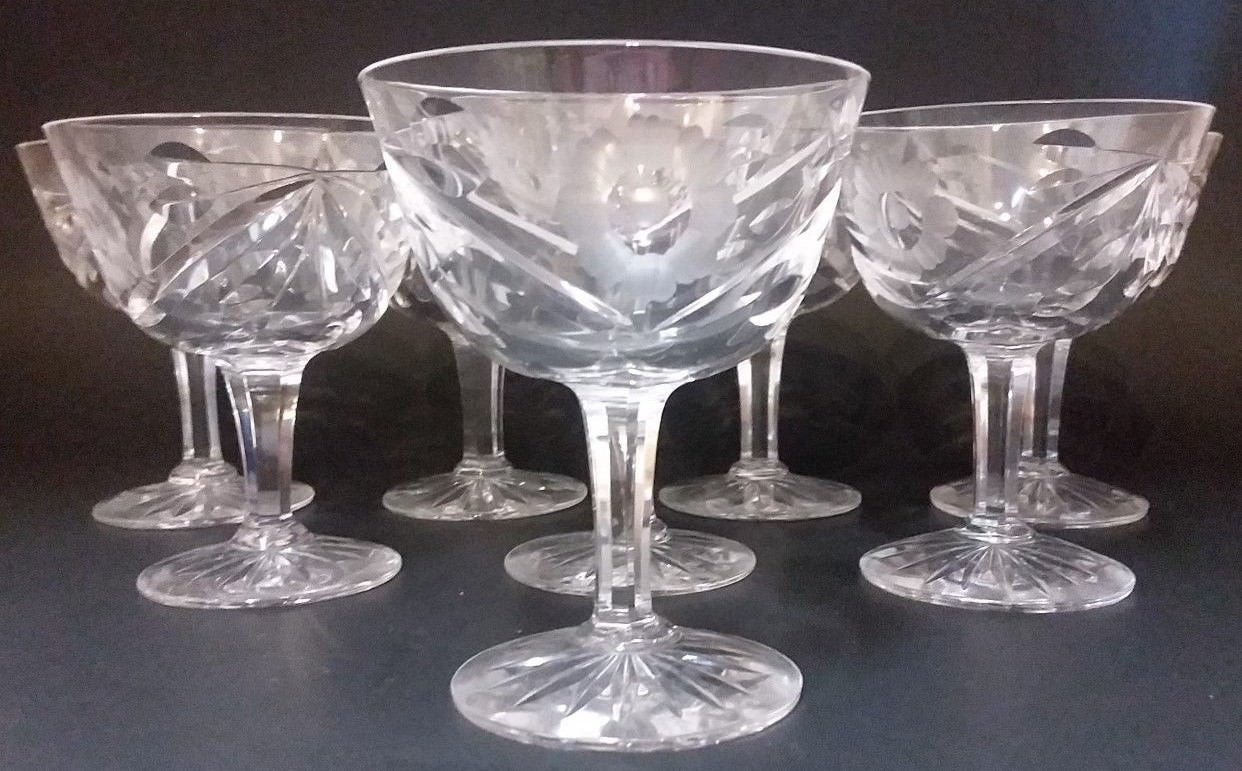 8 Kosta Boda KOS2 Cut Floral Design Crystal Liquor Cocktail 3 5/8'' $144 Retail