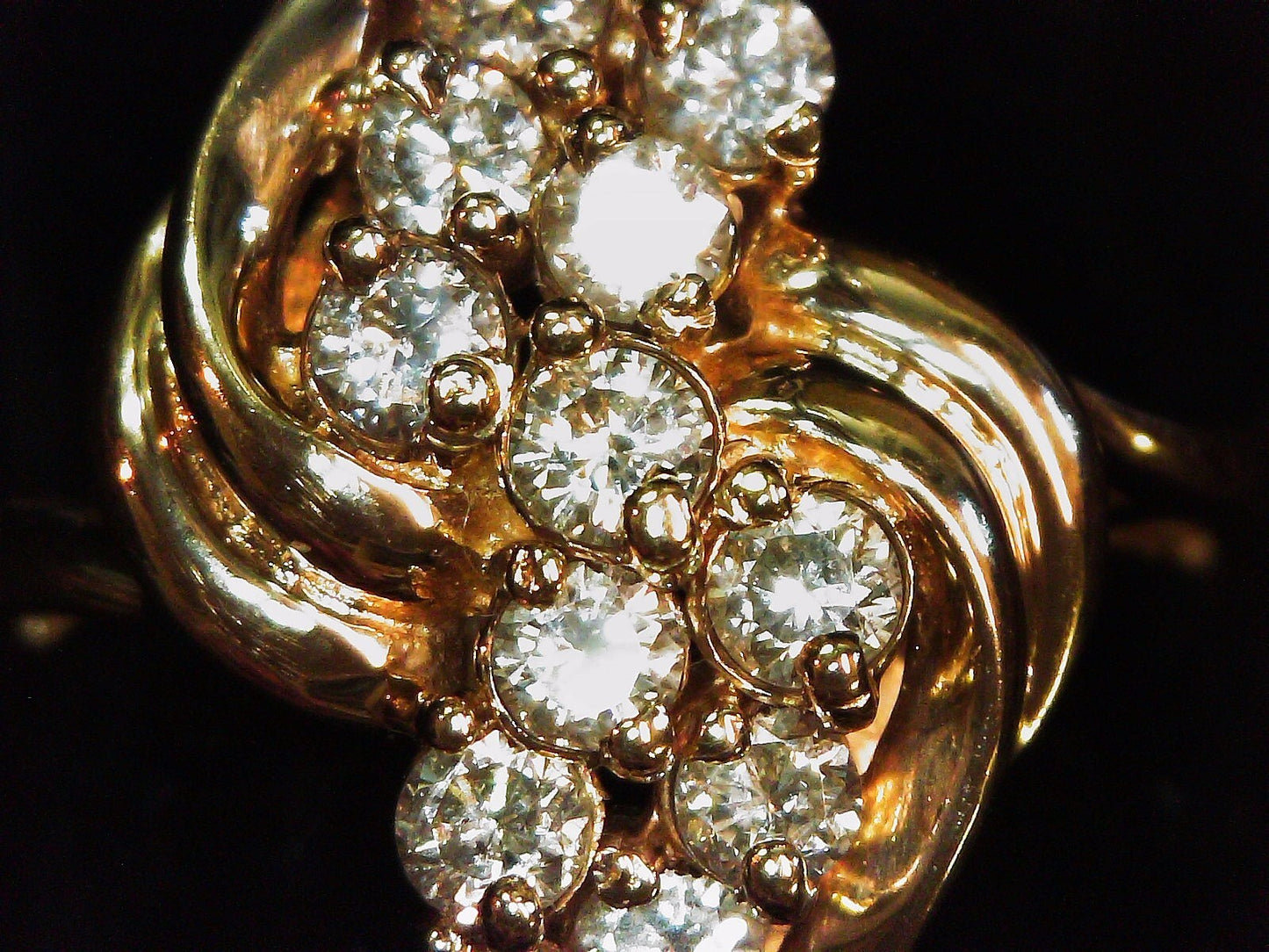14K Yellow Gold Diamond Cluster Ring, Size 6.25, 3/4 ct TW, 6.2g