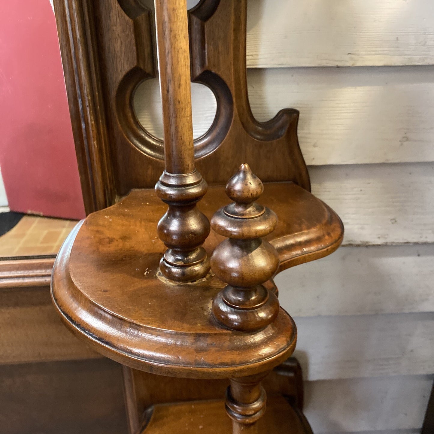 101" Tall Antique American Victorian Walnut Hall Tree Etagere w Mirror & Marble