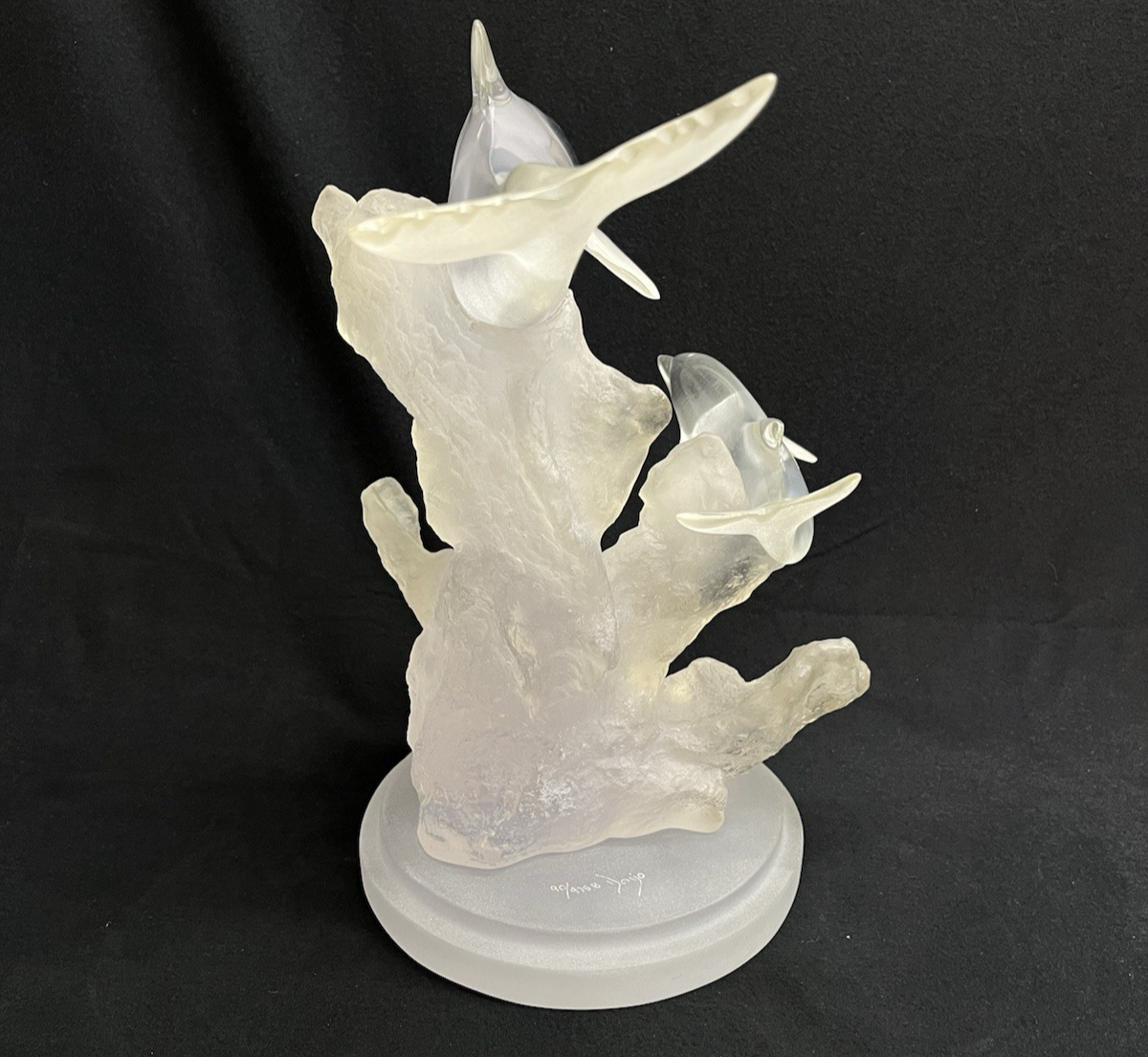PB9 Donjo Clear Acrylic/Lucite Two Dolphins Swimming Sculpture Signed